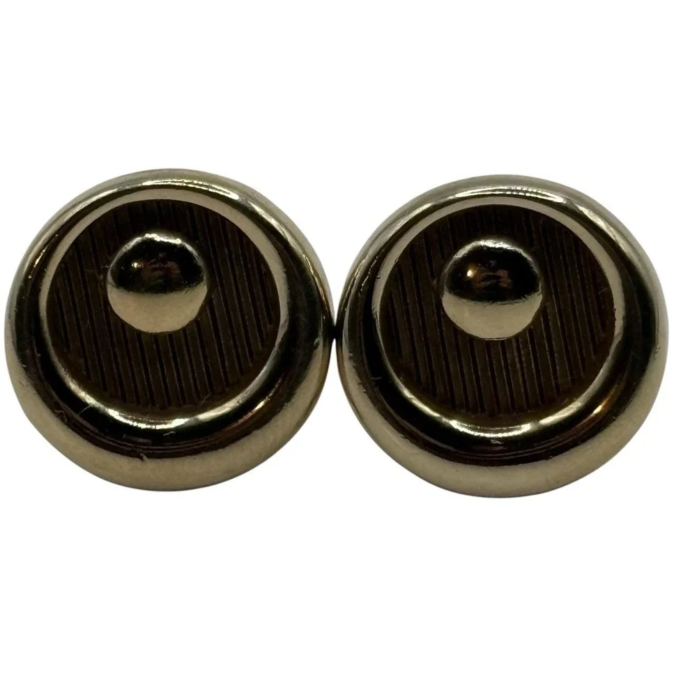 Vintage Cufflinks Round Gold‎ Tone Crescent Moon Wood Look Formal Men's Textured